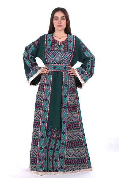 al bent al sharqieh Ladies Printed Jalabiya - Full-Sleeve crepe Dress with be...