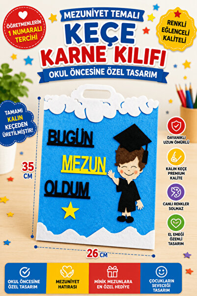 Aydede Oyunevi Okul Öncesi Keçe Karne Kılıfı Mezuniyet Temalı Gelişim Raporu ...