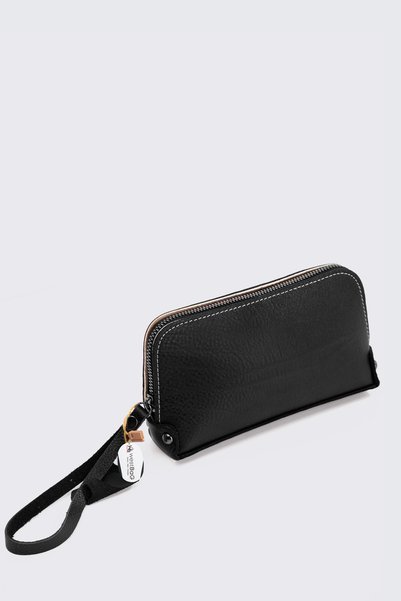 westbag Unisex Black Genuine Calfskin Clutch Bag with Wrist Strap and Hand Grip