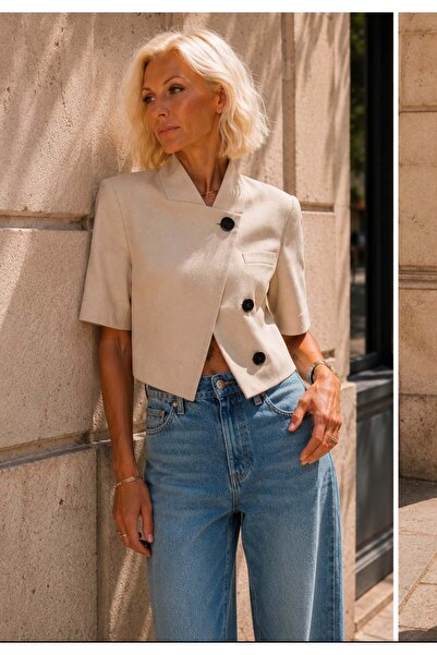 ibeeka Jachetă Monaco cu mânecă scurtă și detalii cu nasturi - Eleganță atemp...
