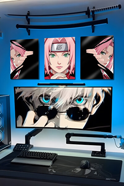 DekorHane Metal Baskı - Anime 3'lü Panoramik Oled Tablo Seti, Gamer Oyuncu Od...