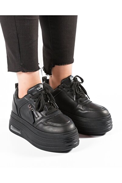 ALOGO Sneakers dama cu platforma Negri din Piele Ecologica