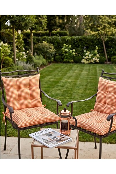 Auriva HOME 2'Lİ Pofidik Turuncu Pötikare Sandalye Minderi 40x40 Bağcıklı
