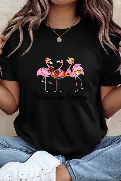 Sarah's Boutique Women's T-shirt – 100% cotton – Flamingo Sippin