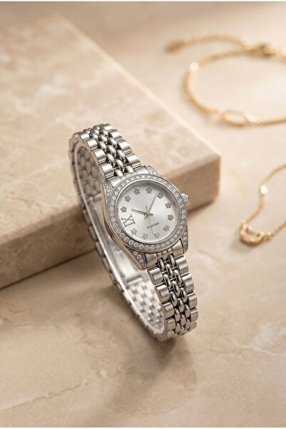 KLISHE Butik Princess Women's Steel Watch Silver Color Stone Case Vintage Wat...