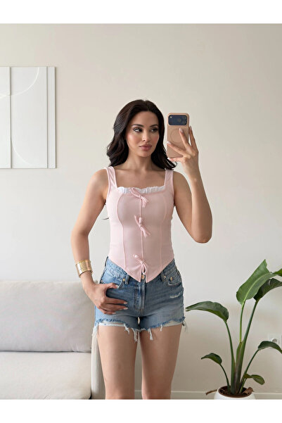 Zoom Butik Fiyonklu Garnili Bluz - PEMBE