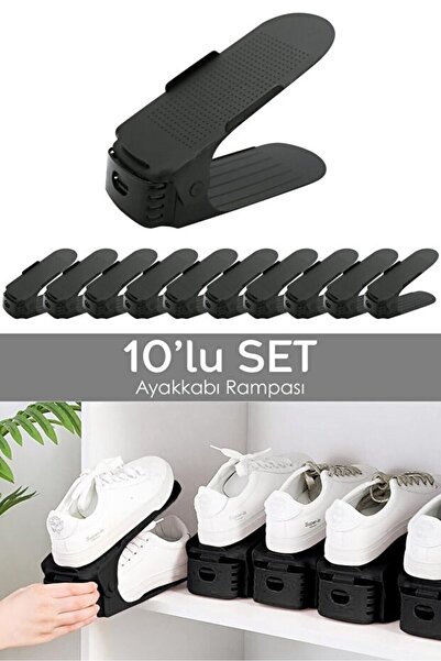 Mutfak Köşesi 10-Piece Adjustable Shoe Ramp In-Cabinet Shoe Organizer Black