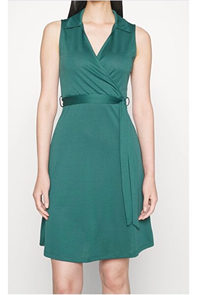 ANNA FİELD Rochie Damă Mini Wrap, Petrecută Fără Mâneci, Verde Smarald, XS