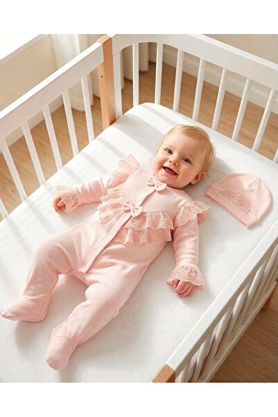 Bebila Baby Baby Girl Mevlütlük Jumpsuit with Lace Hat, 100% Cotton, Hospital...