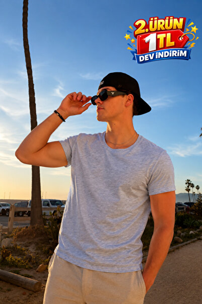 DAMGA JEANS Men's Casual Summer Crew Neck A.Gray Basic T-Shirt