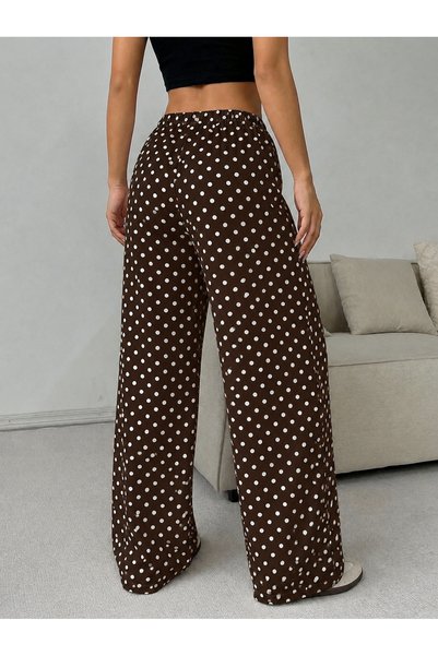 WEEST MODA Women's Polka Dot Patterned Wide Leg Pants Comfortable Fit Palazzo Trousers Summer Stylish Model
