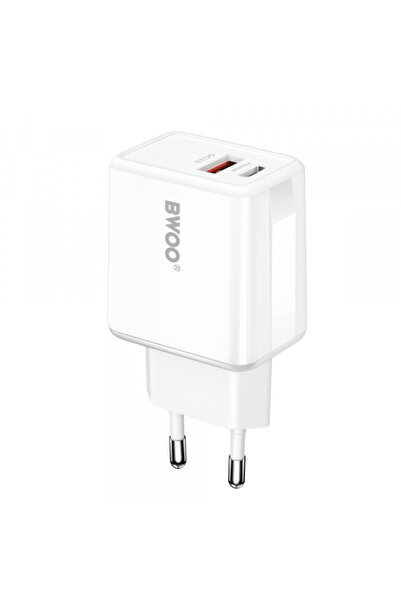 Bwoo CDA182 Wall Charger, 38W, 3A, 1 x USB-A - 1 x USB-C, White