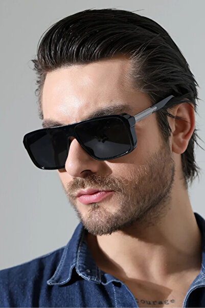 Violon Men's Black Frame Black Glass Sunglasses with Gray Edge Detail