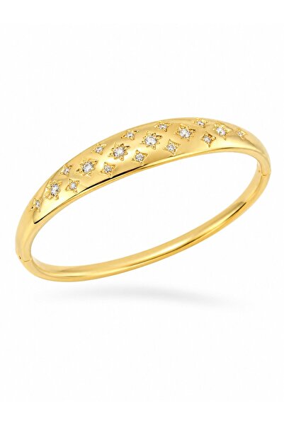 serelya Brass Gold Color Zircon Stone Star Embroidered Women's Handcuffs