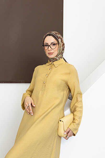 luazul Gömlek Yaka Oversize Elbise