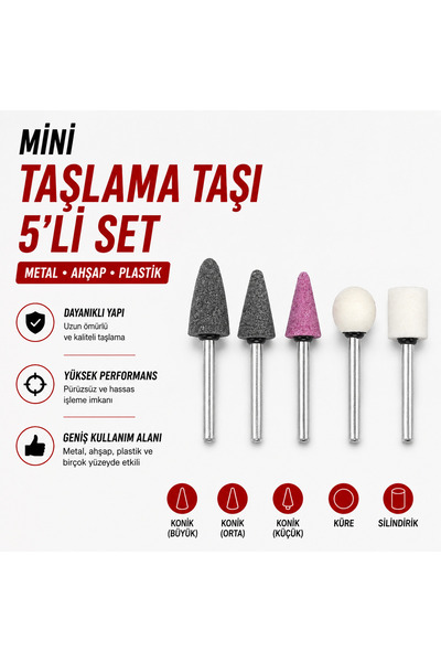 NO BRAND Mini Taşlama Taşı 5'li Set Gravür Makinesi Taşlama Uçları Döner El A...