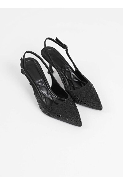 ELEVAM Stoned Pointed Toe 7 cm Heeled Open Back Women's Evening Dress Shoes