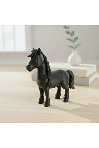 OEM Decorative Braided Mane Horse Figurine 7 cm - Matte Composite Black