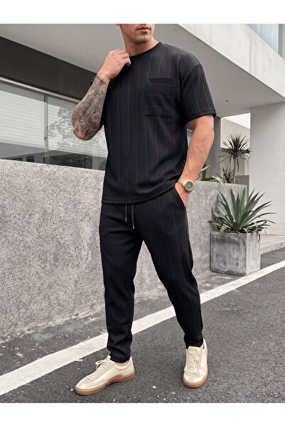 blucombin Men's T-Shirt Pants Set 2-Piece Report Fabric Wide Cut