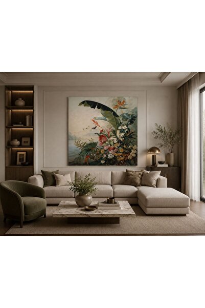 Genel Markalar Tropikal Bahçe ve Egzotik Çiçekler Kanvas Tablo – Çerçevesiz D...