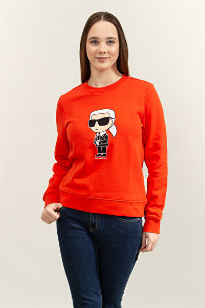 Karl Lagerfeld Ikonik Kadın Bisiklet Yaka Sweatshirt Kırmızı