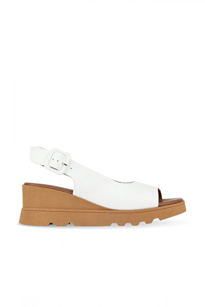 BUENO White Leather Women's Wedge Heeled Sandals