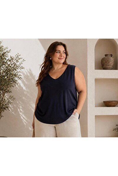 Gülmina Moda Plus Size Front Back V-Neck Jumpsuit Athlete Relaxed Fit Women's...