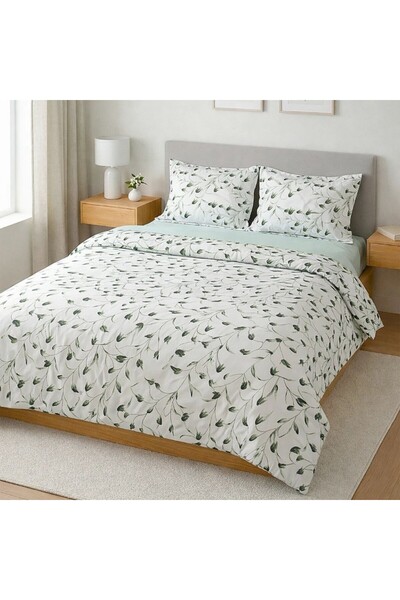 Pucioasa Set cearceafuri 4 piese 240x270 cm din bumbac 100% satinat, Frunze v...