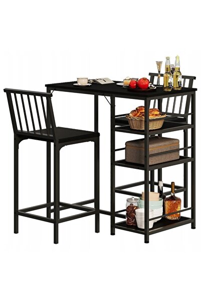BADU Set masă + scaune de bar cu 2 scaune, negru, stil loft, pentru bucătărie