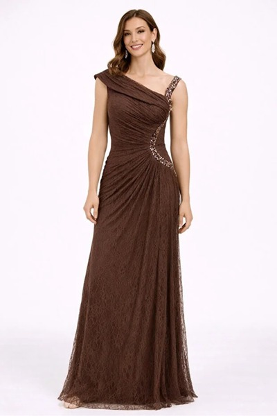 Hennin Colorful Slit Lace Evening Dress 7020