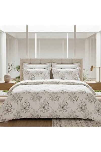 Pucioasa Double Duvet Cover Set made of %100 cotton , 4 pieces, floral grey/b...