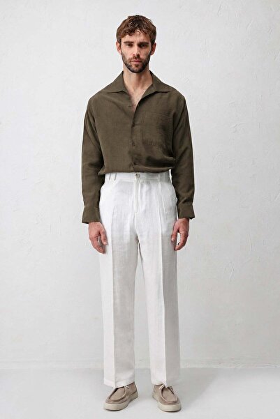 Antioch Khaki Lyocell Blended Wide Collar Men's Shirt