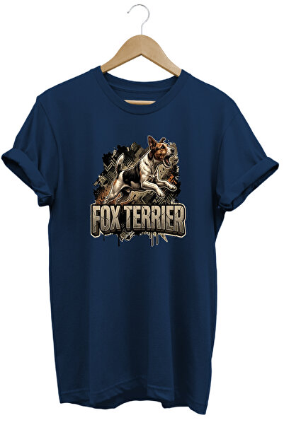 WİDİ Unisex Fox Terrier Printed T-Shirt - Hunter Dogs Series Crew Neck Cotton...
