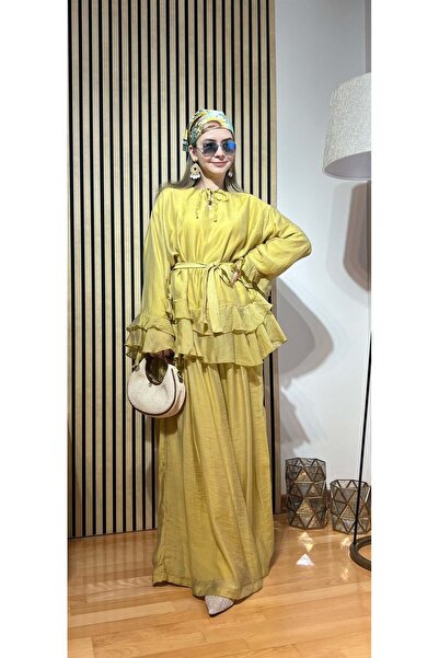 Cardella Women's Elara Voile Fabric Pants Suit |   Belted, Draped Hijab Set w...