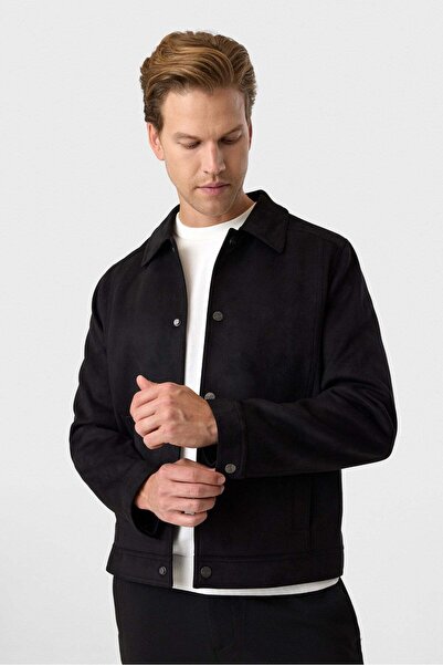 Back And Bond Regular Fit Siyah Süet Mont