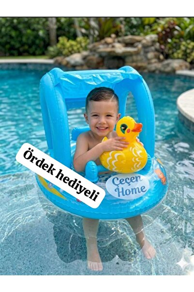 ÇEÇEN HOME Bebek Havuz Simidi - Gölgelikli Konforlu Tasarım ve Çizgili Şık De...
