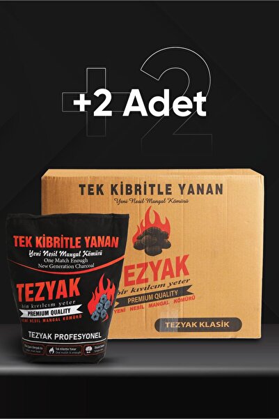 TEZYAK Profesyonel Tek Kibritle Yanan Yeni Nesil Mangal Kömürü (2 kg x 2 Pake...