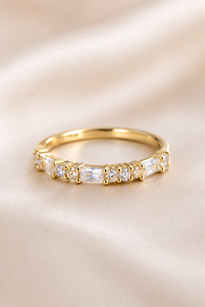 OEM 14K Gold Plated Women's Ring, Eternity Ring with Round Zircons and Baguet...