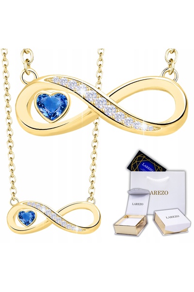 Larezo Colier Din Argint 925 Placat Cu Aur, Pandantiv Infinit Cu Inima Albast...