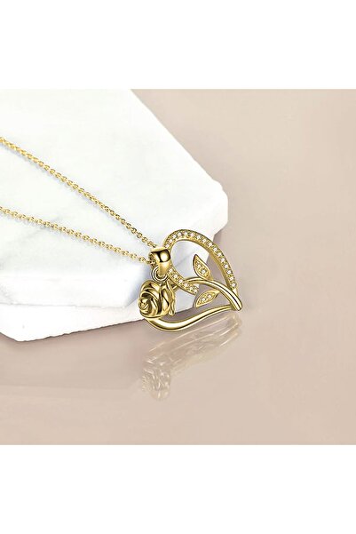 Larezo 925 Silver Necklace Gold Plated, Heart Pendant With Rose Zirconia, Ide...