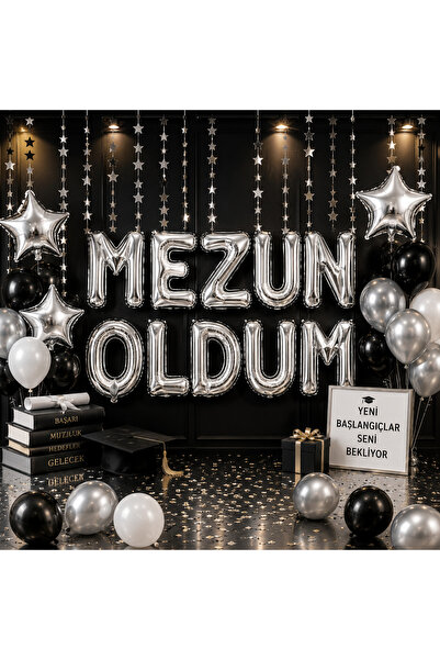 Aspak Mezun Oldum Parti Seti, Folyo Yazı, Yıldız Folyo Balon, 50 Adet Balon v...