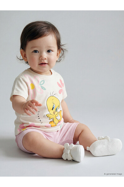 LC Waikiki Nevavm Tweety Printed Baby Girl Set with Difference