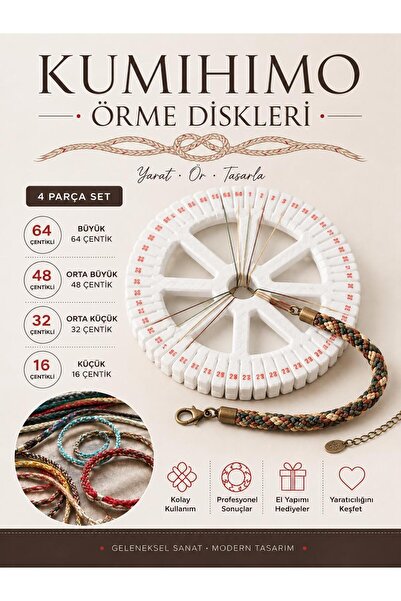 Mady Aksesuar Kumihimo Knitting Disc Set 4 Pieces, 64, 48, 32, 16 Spaced Disc...