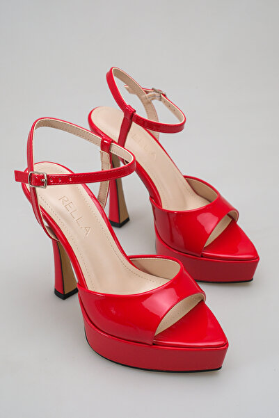 PİCCOLO Red Henna Shoes Patent Leather Platform Heeled Ankle Strap Engagement...