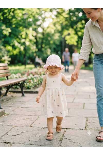 Kitti 100% Cotton Girl's Ruffle Hat with Heart and Pearl Details