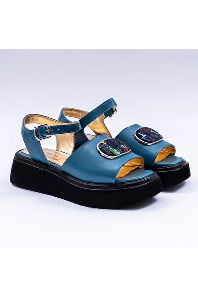 VAGAM Women 'Sandals Made of Genuine Leather Turquoise