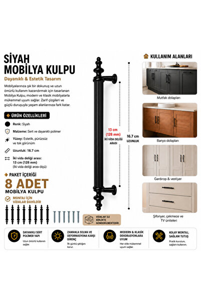 yusa stores Black Cabinet Drawer Handle 128 mm Furniture Kitchen Bathroom Cab...