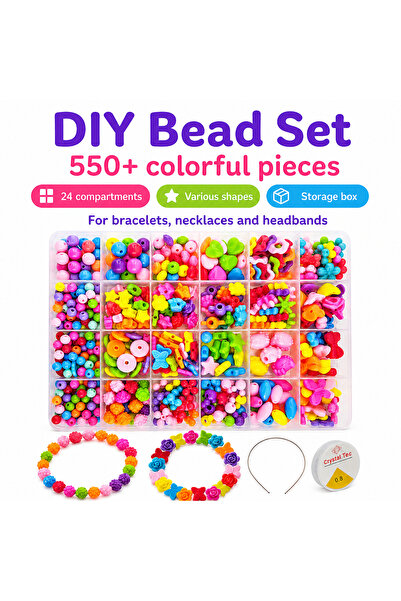 iTin Top Bottom Set of 550 DIY Beads for Kids, Creative Toy for Bracelets and...