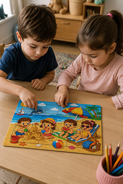minİQ toys A Day at the Beach Wooden Puzzle (24 Pieces)