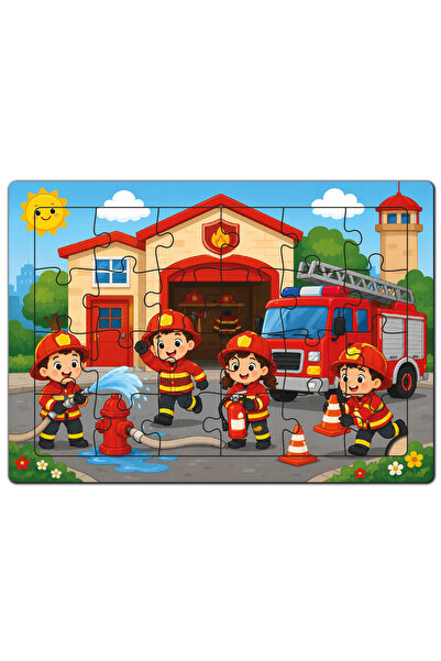 minİQ toys A Day at the Fire Station Wooden Puzzle (24 Pieces)